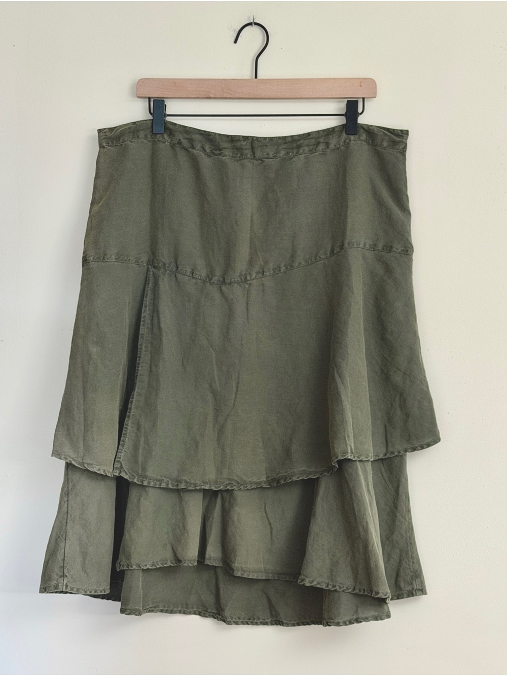 Sundance Catalog Linen Blend Tiered Ruffle Maxi Skirt Olive Green XL